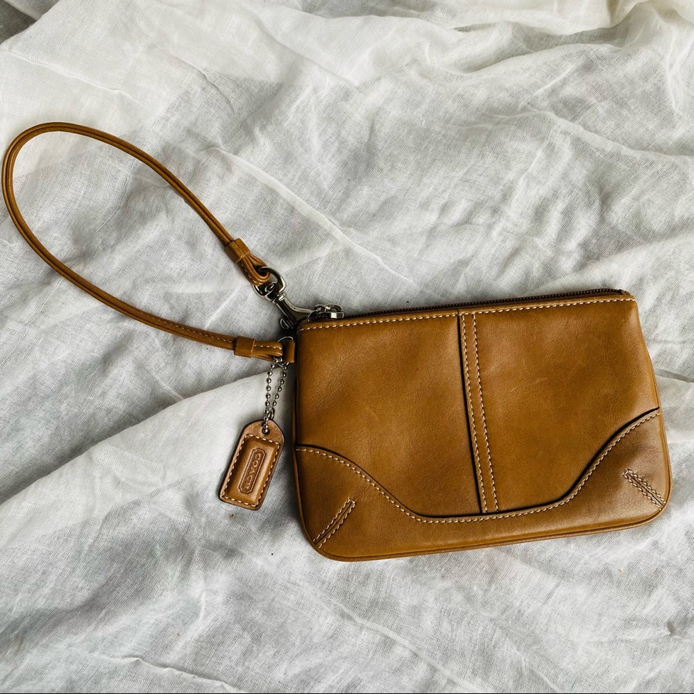 Authentic Coach Tan Leather Mini Wristlet